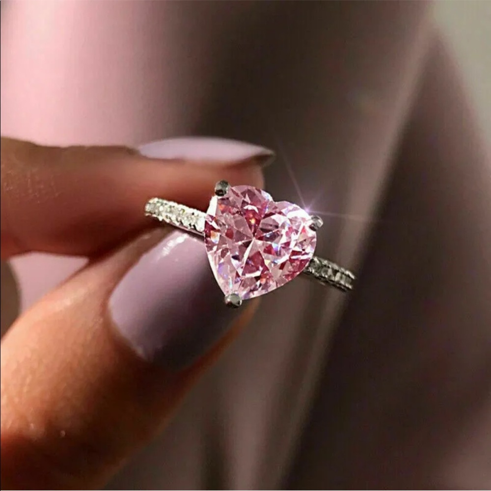 New Women’s 925 Silver Heart Sapphire Ring - Picture 1 of 5